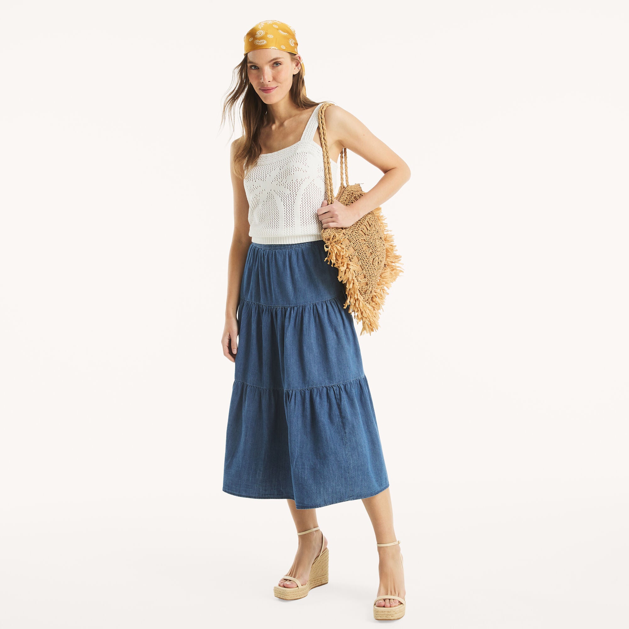 Womens Tiered Chambray Skirt