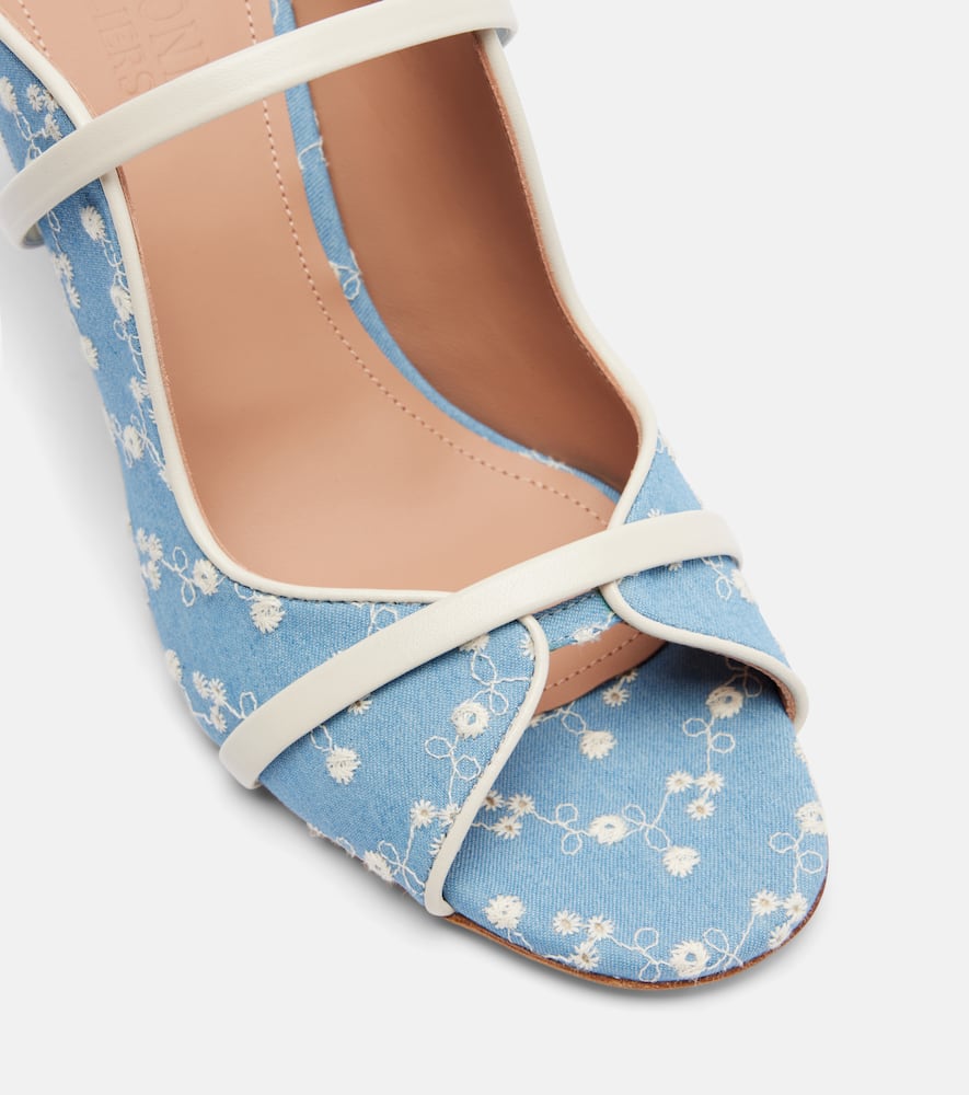 Norah 70 leather-trimmed denim mules