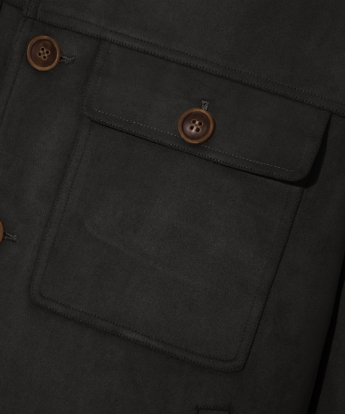 Two Pocket Button Suede Bomber Jacket_Black