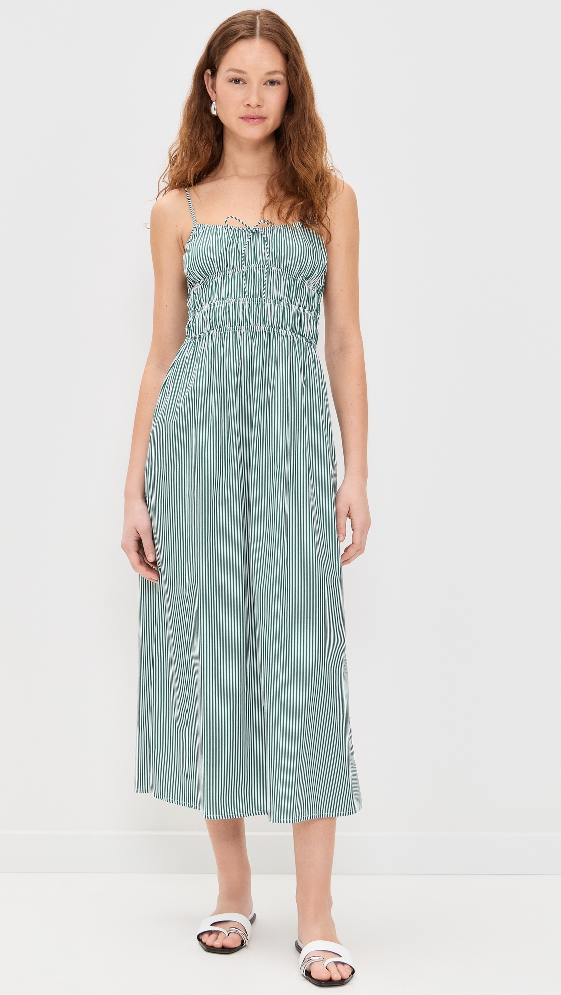 FAITHFULL THE BRAND Marianne Midi Dress Green Stripe