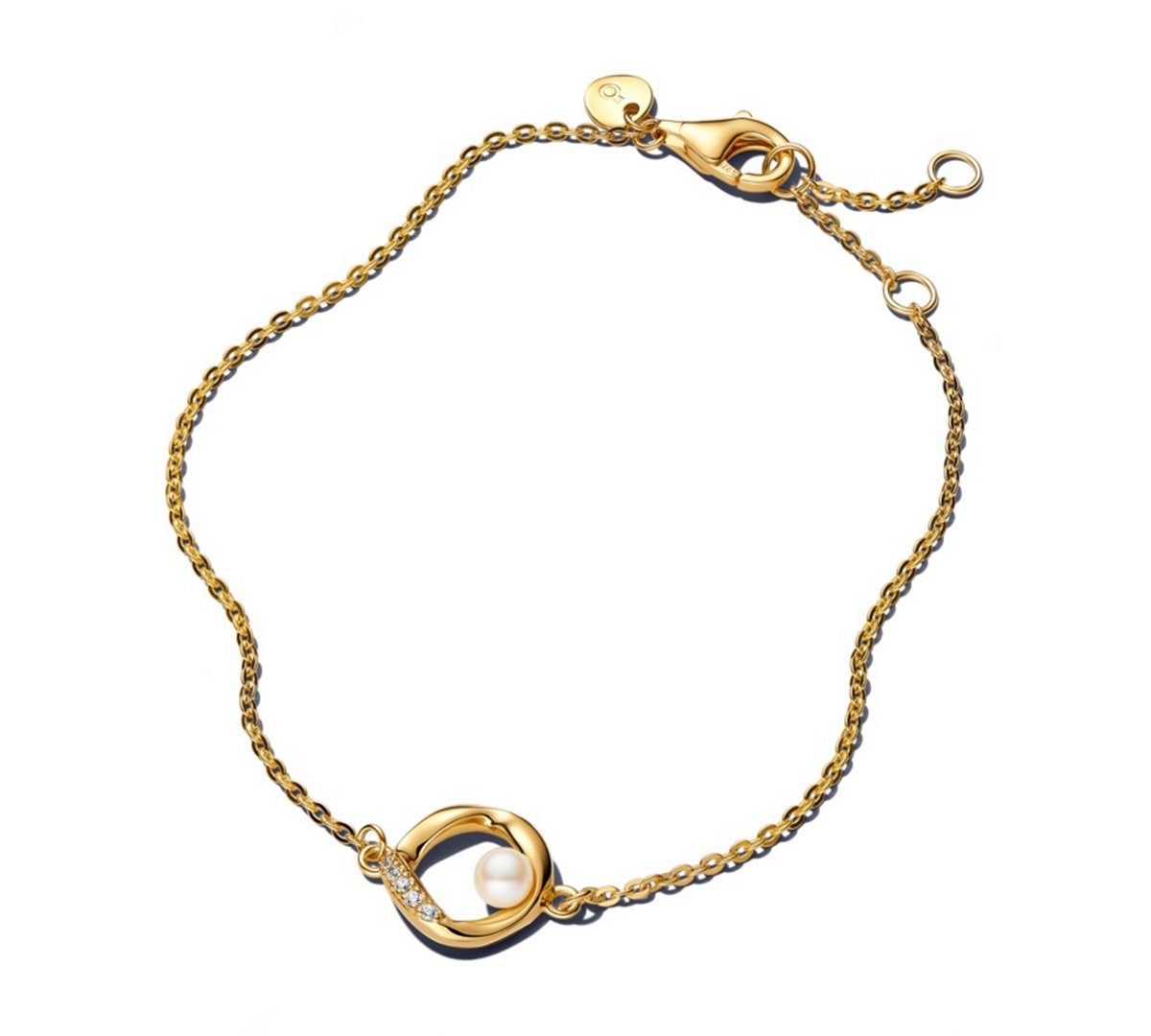 Organically Shaped Pave Circle Treated Freshwater Cultured Pearl Bracelet - Gold