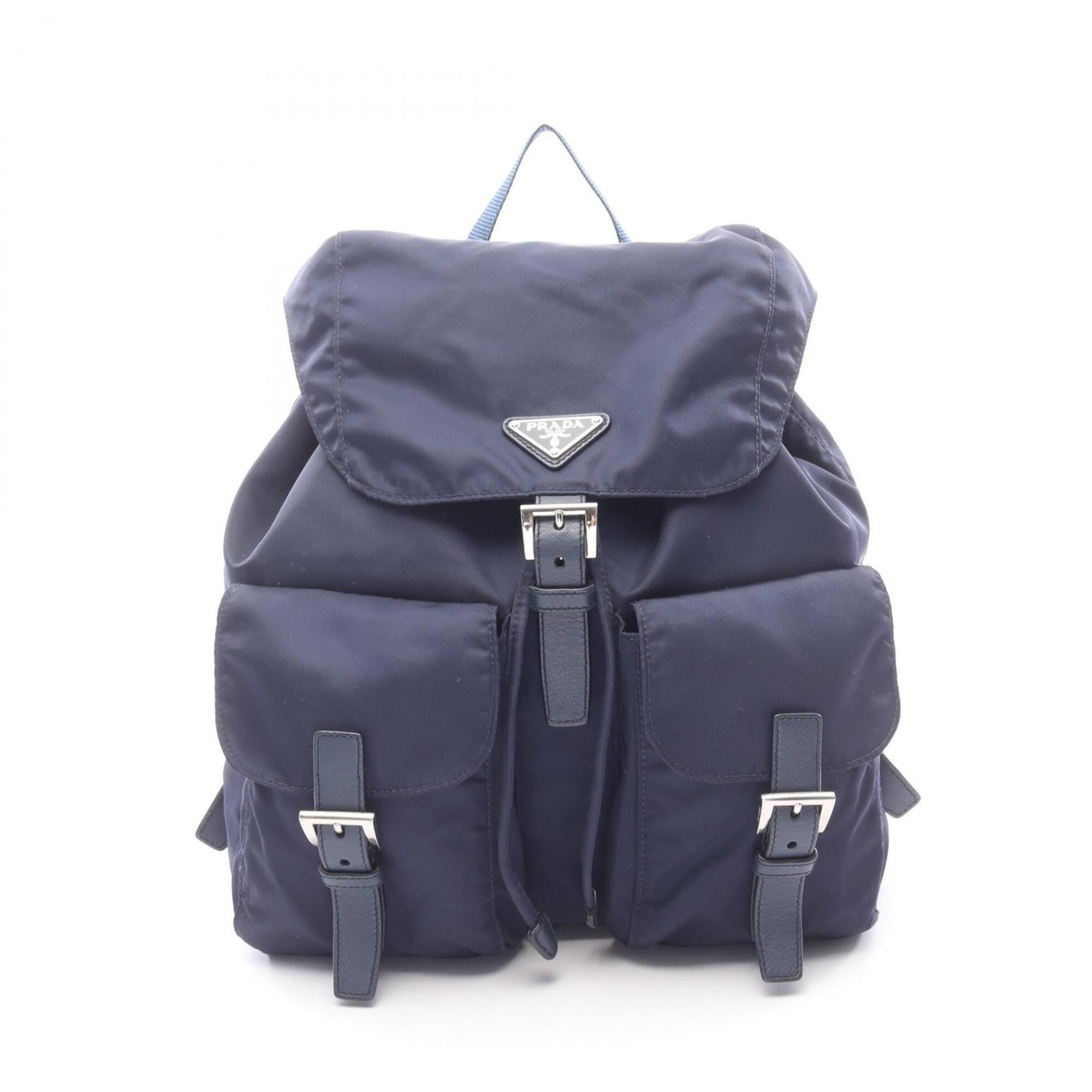 Prada Navy Nylon Leather Backpack Handbag Pre-Owned