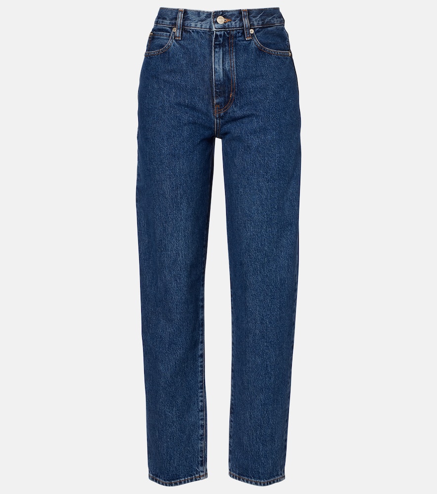 Neat high-rise straight jeans
