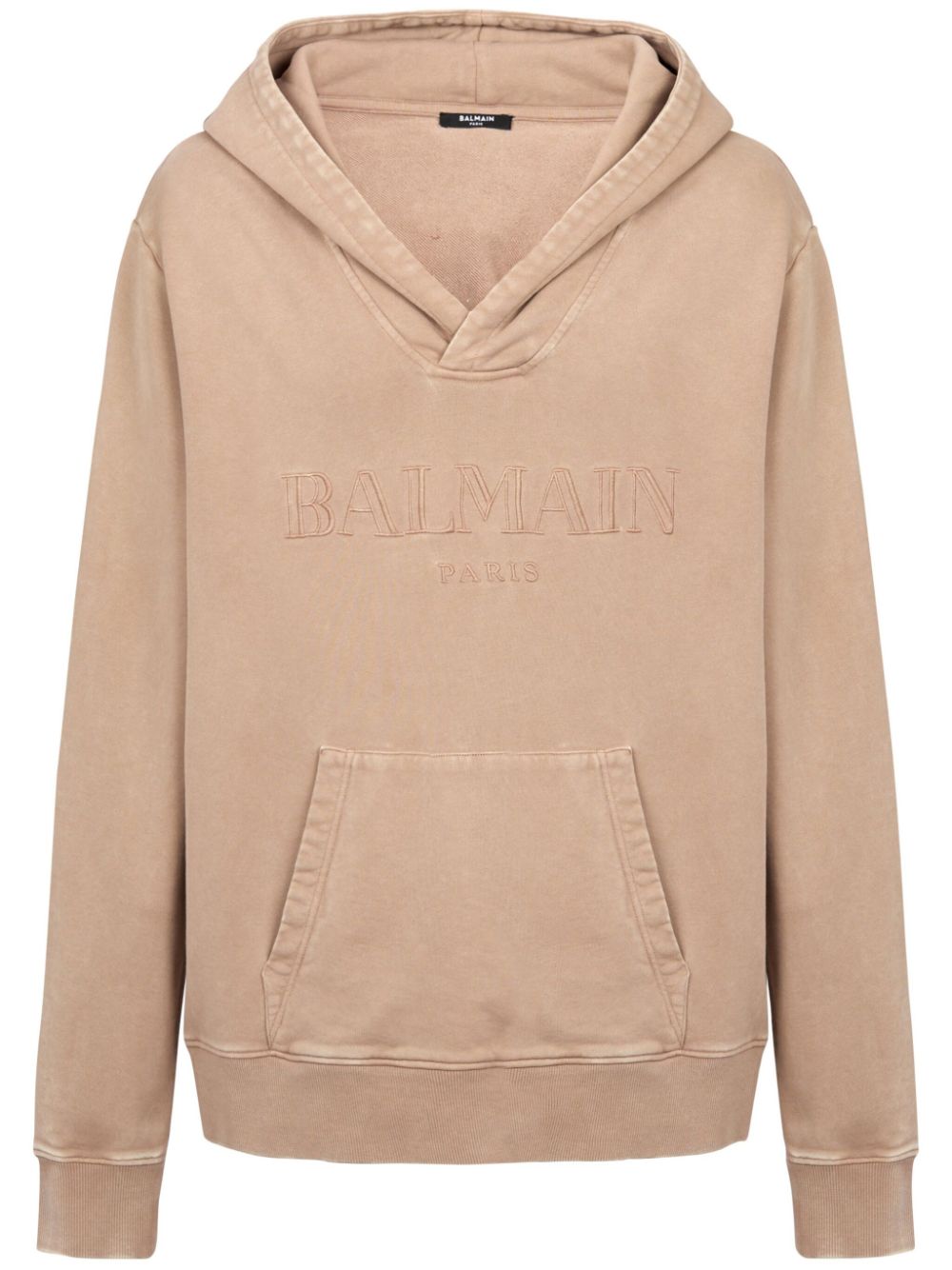 Logo-embroidered V-neck cotton hoodie - Neutrals