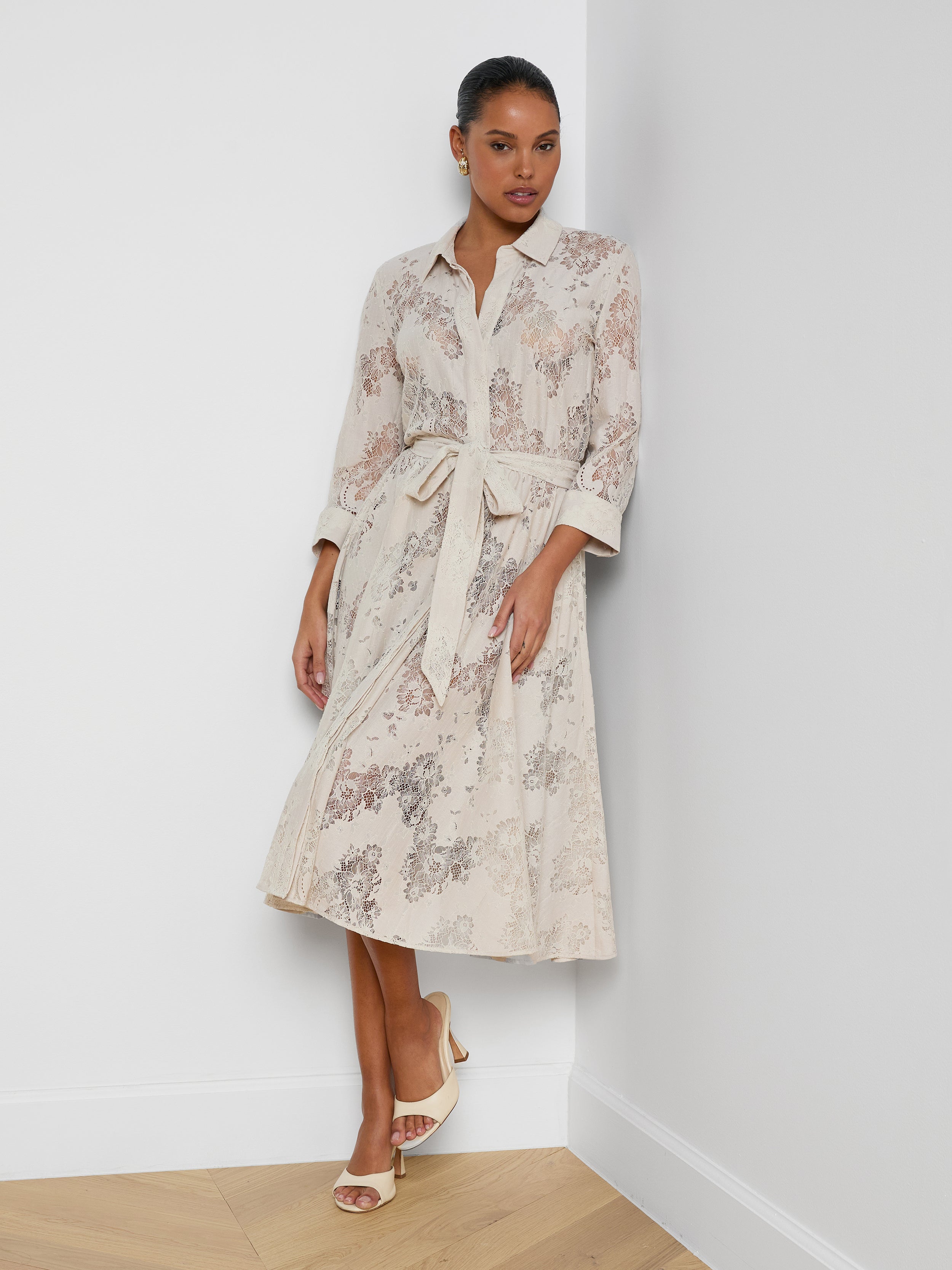 Ralphie Lace Midi Dress In Champagne