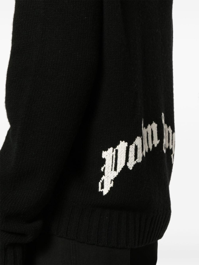 Logo-intarsia zip hoodie - Black