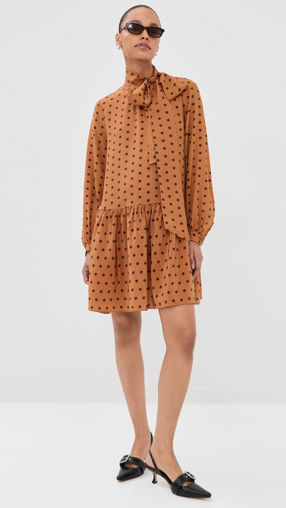 Johanna Silk Dress Polka Dot Orange Brown