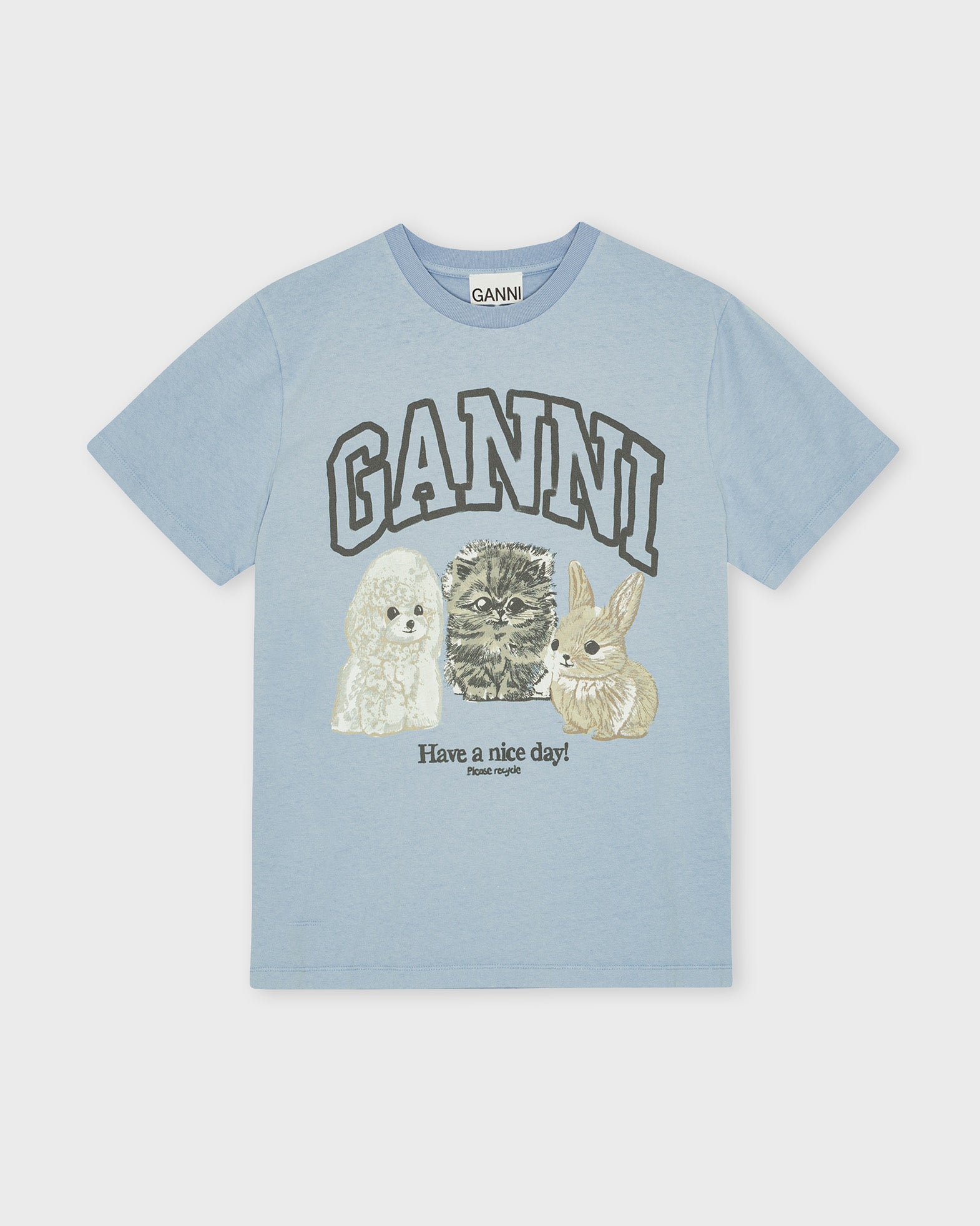 Ganni T-Shirt Basic Cotton Animals Relaxed Light blue