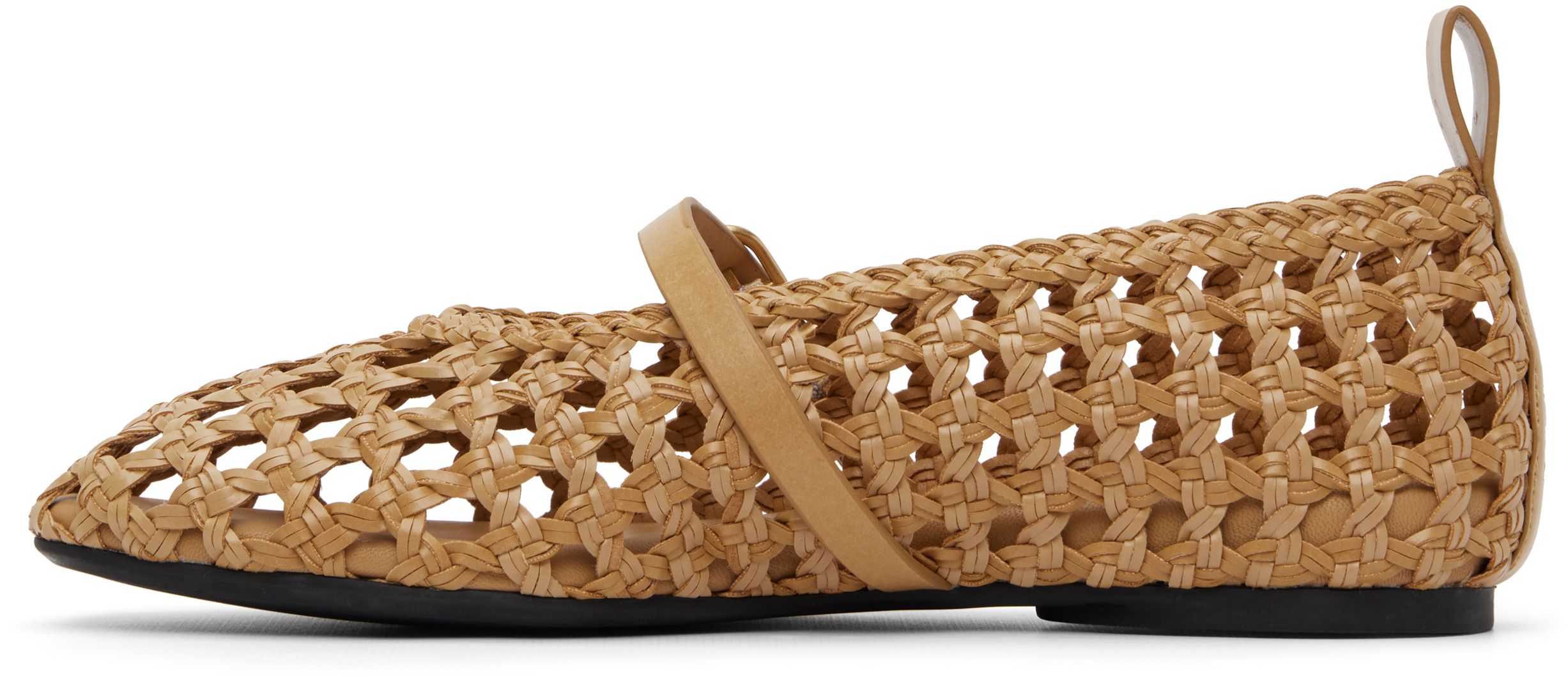 Tan Spire Woven Mary Jane Faux-Leather Flats