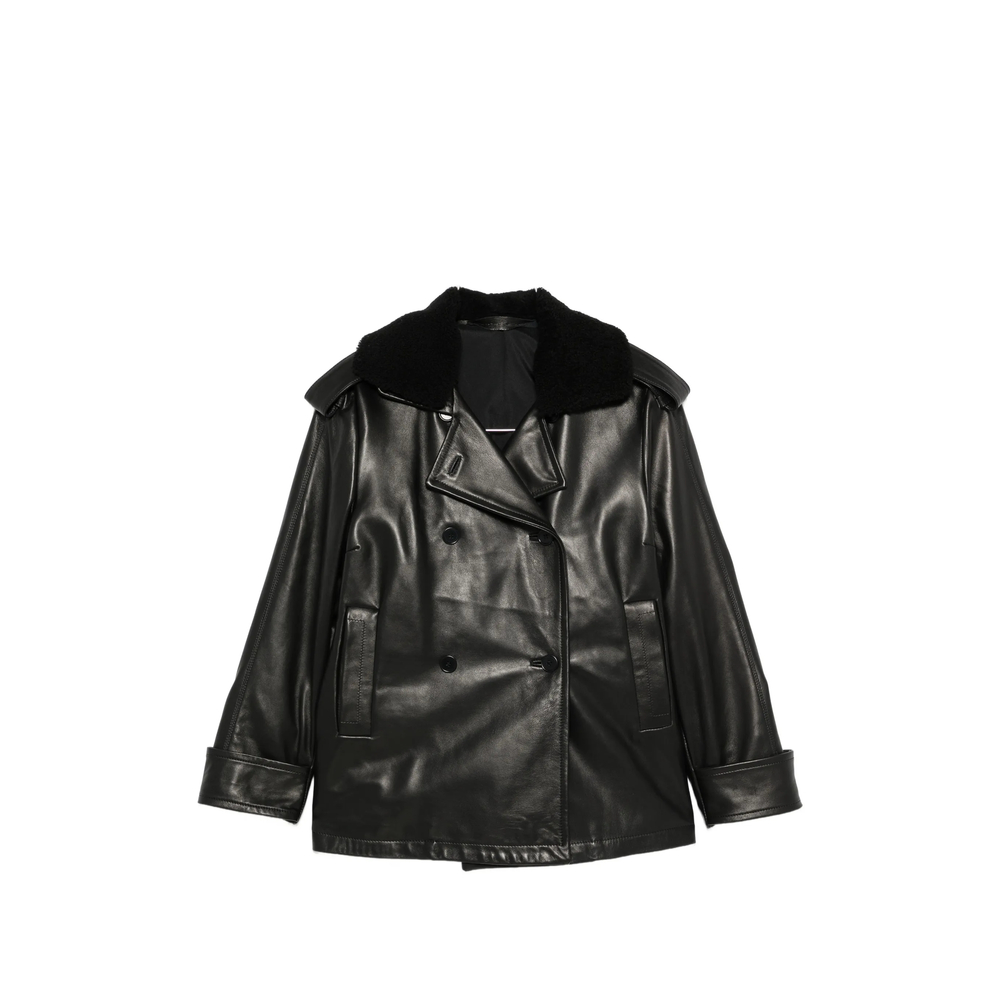 Shearling-collar Double-breasted Jacket