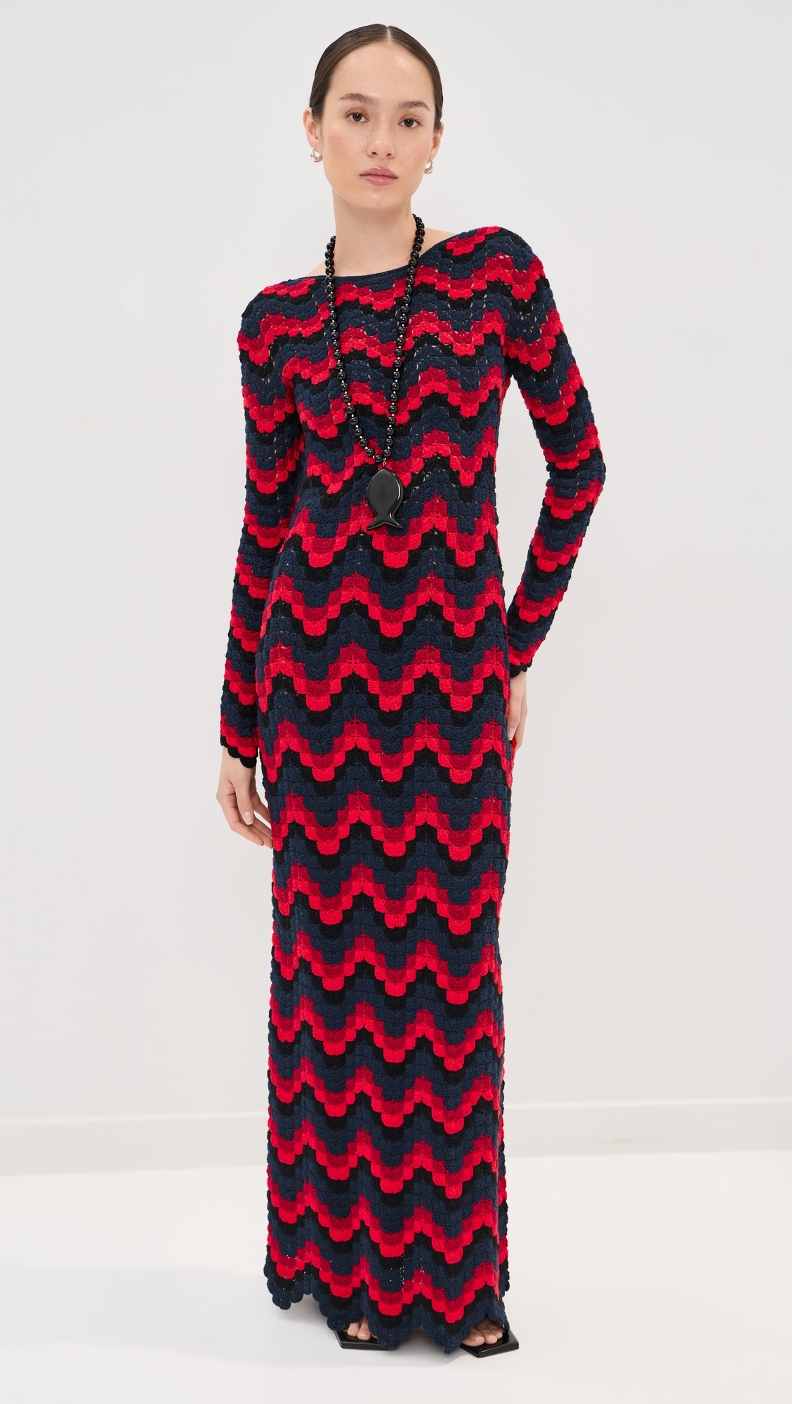 Ursula Crochet Maxi Dress RED / NAVY