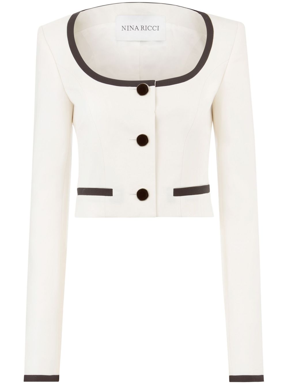 Round-neck two-tone crop jacket - White