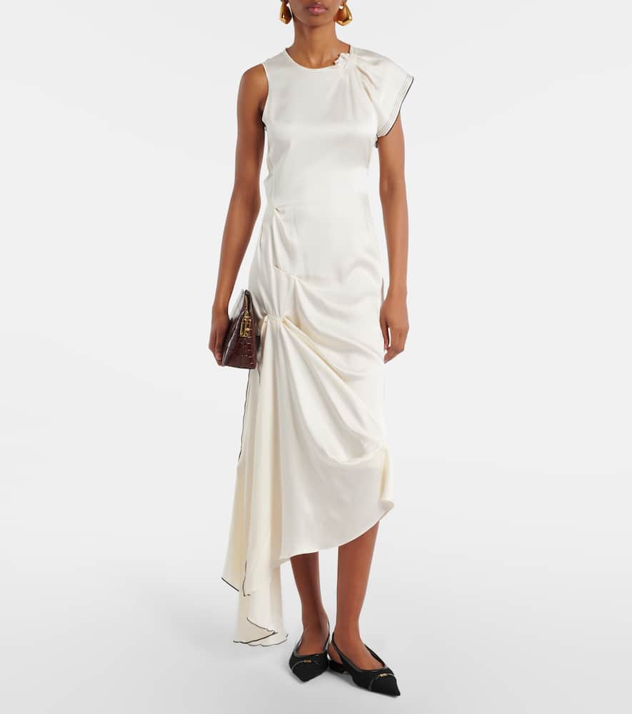 Gathered draped satin midi dress