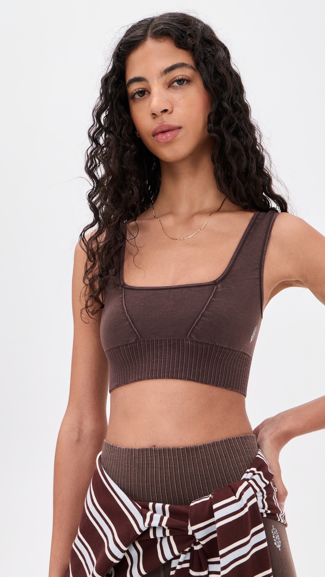 Square Neck Good Karma Bralette Washed Chocolate L
