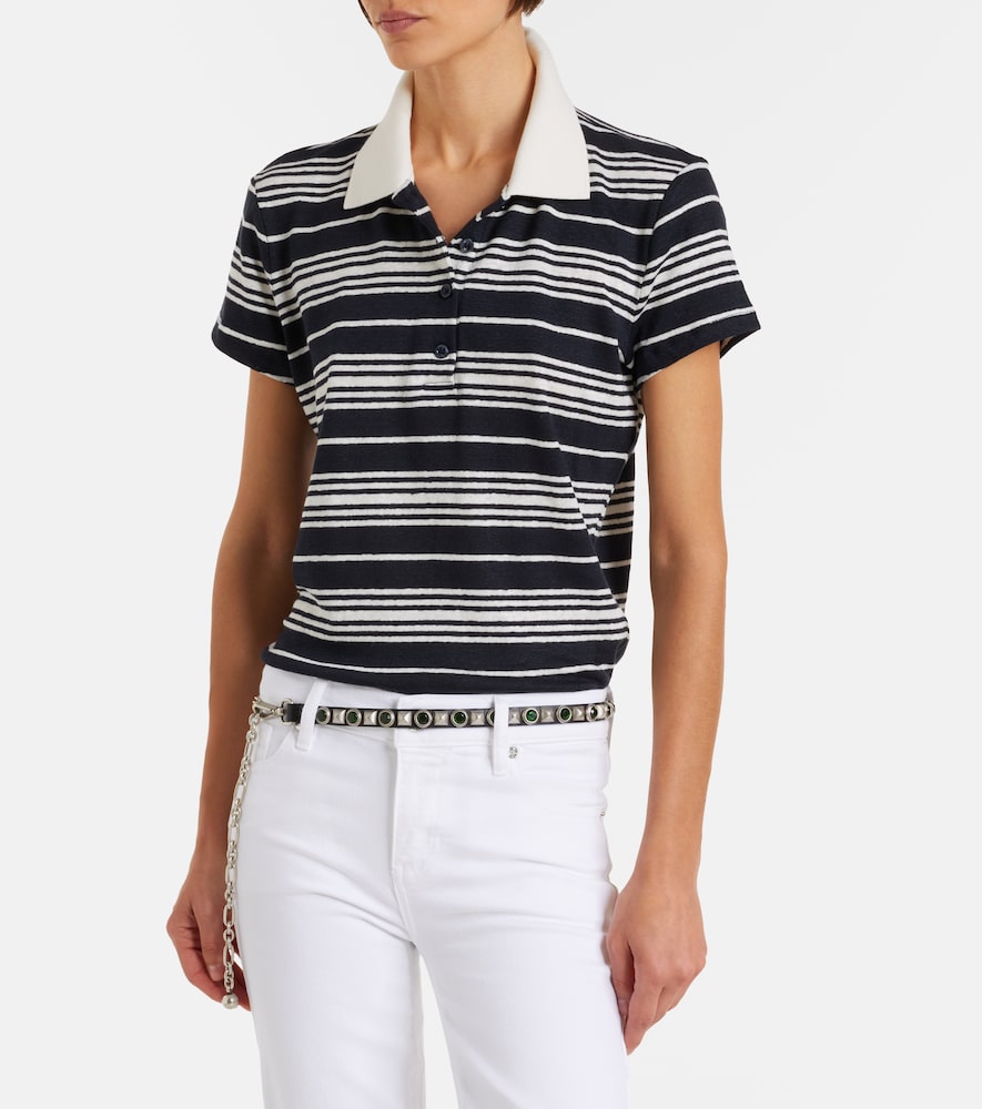 Striped linen-blend polo shirt