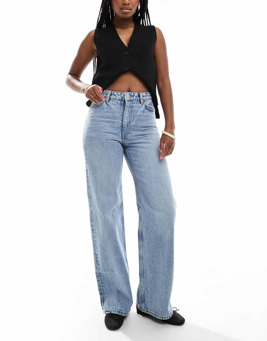 Monki Yoko high rise wide leg jeans in mid blue