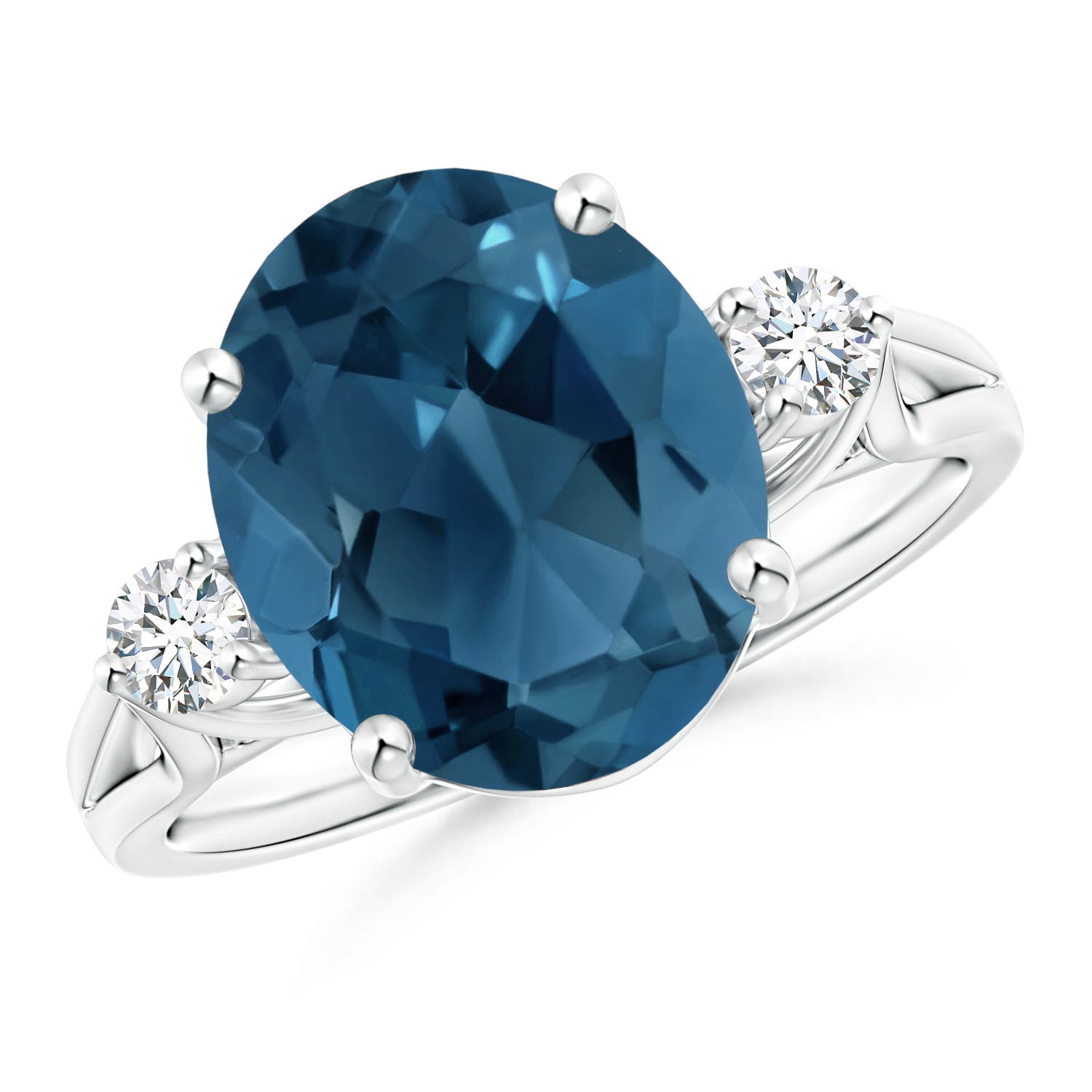 Angara 5.6 Carats Oval London Blue Topaz Loop Shank Ring with Diamond Accents in Platinum