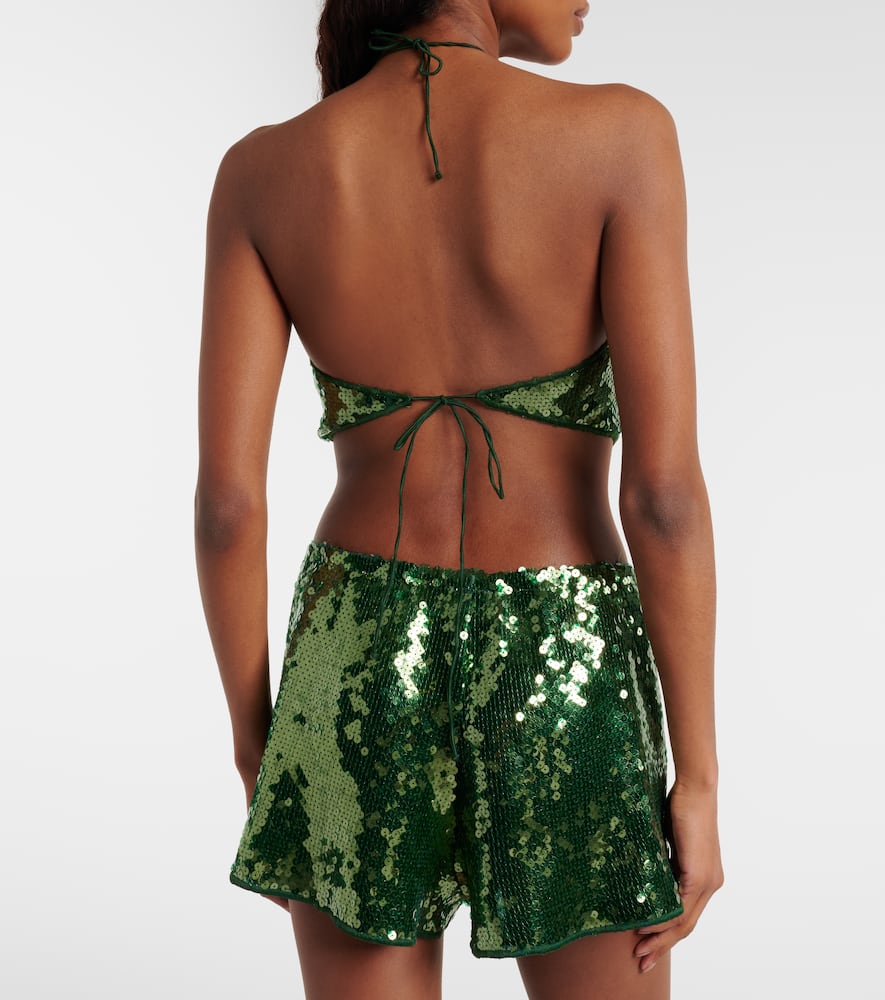 Oséree Marylin sequined halterneck crop top
