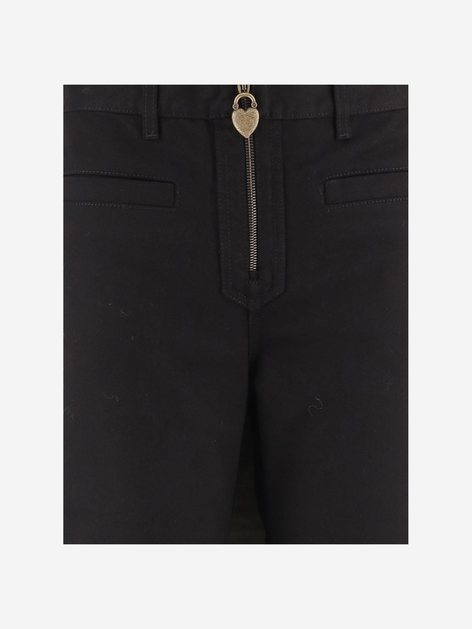 Cotton Wide-Leg with Front Zip Trousers — Black