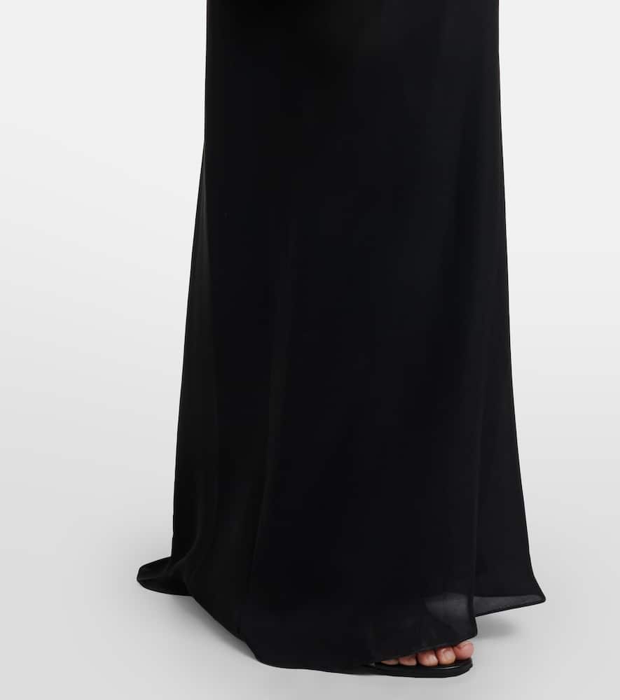 Scarf-detail draped lace gown