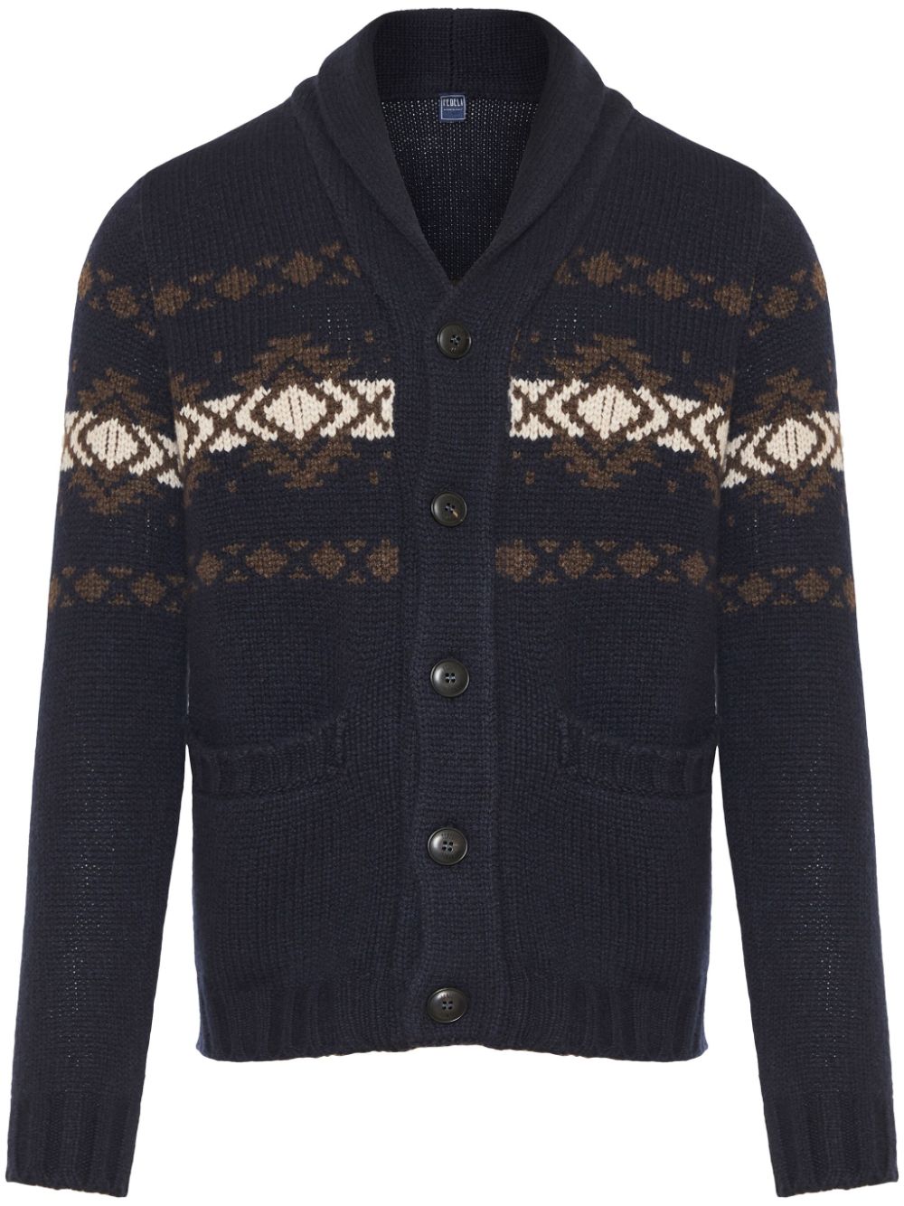 Fair isle-intarsia cardigan - Blue