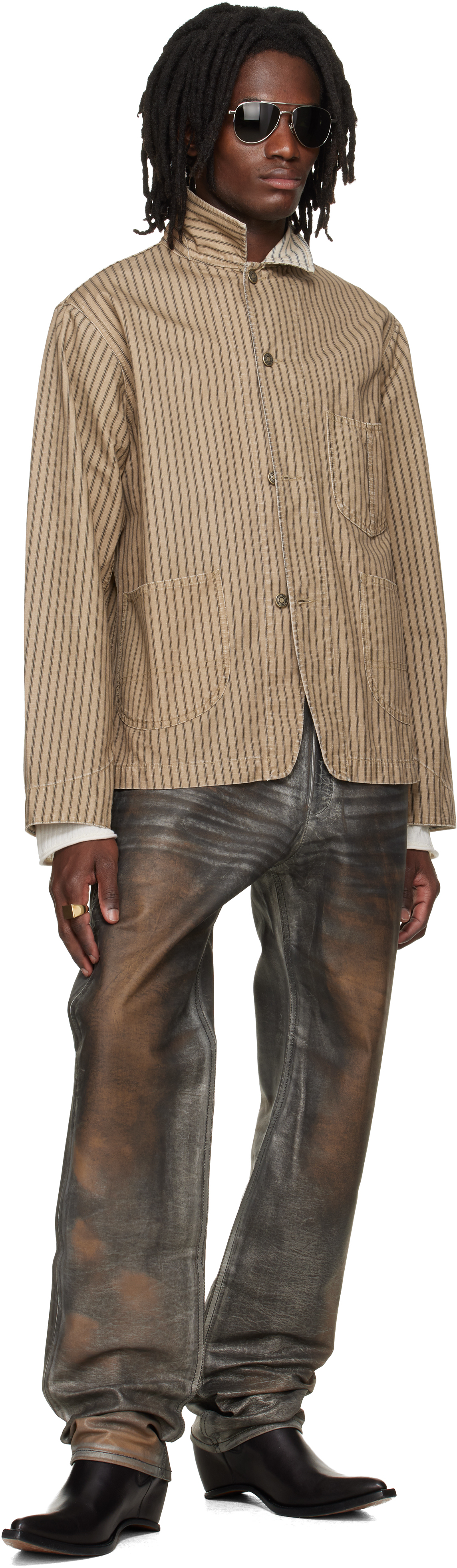 Gray Fivepocket Leather Pants