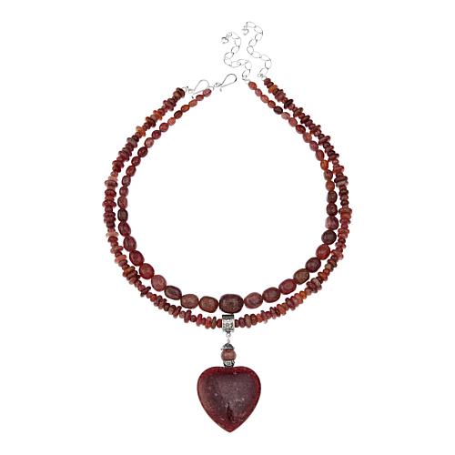 Strawberry Quartzite Heart Pendant and 2-Necklace Set