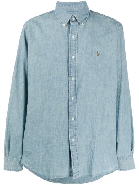 Logo-embroidered chambray shirt