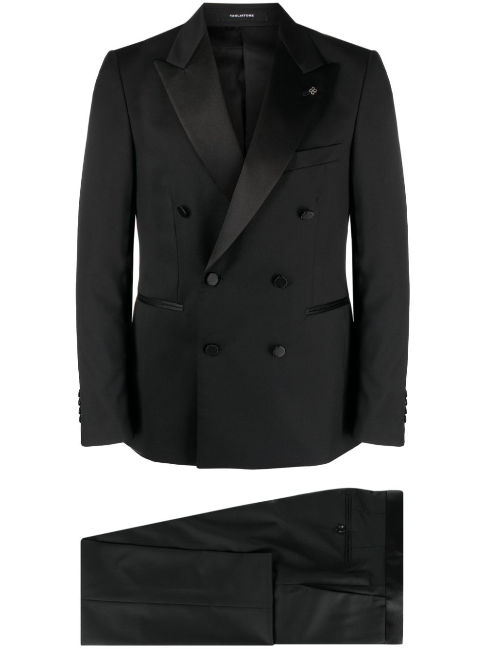 Double-breasted virgin wool suit - Black