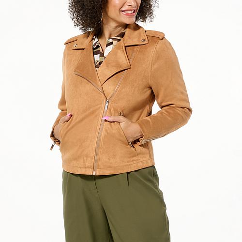 Jaclyn Smith Faux Suede Moto Jacket - Tan