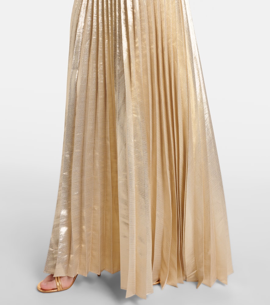 Ribbed-knit lamé plissé maxi dress