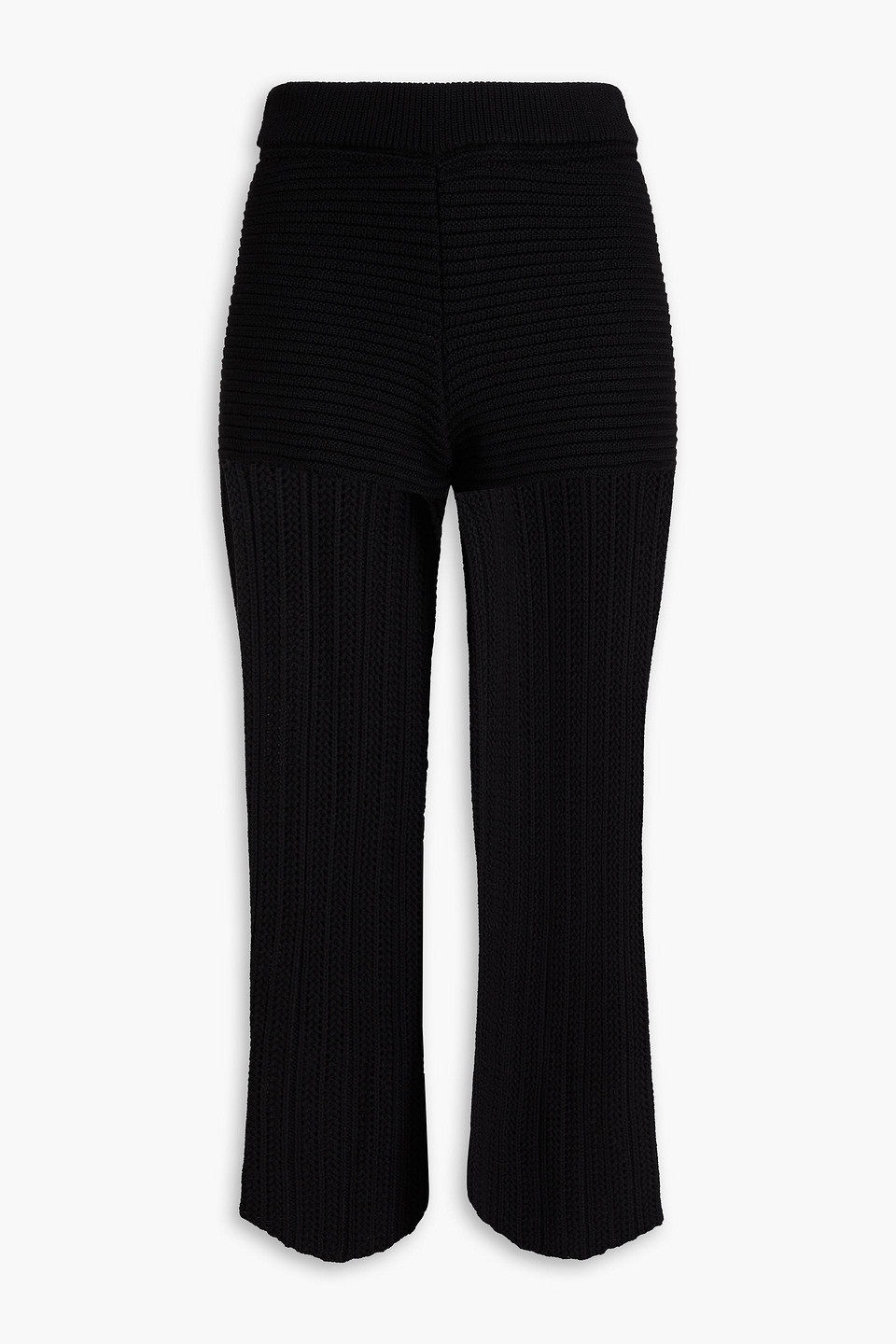 Cropped crochet-knit cotton flared pants - Black - XS