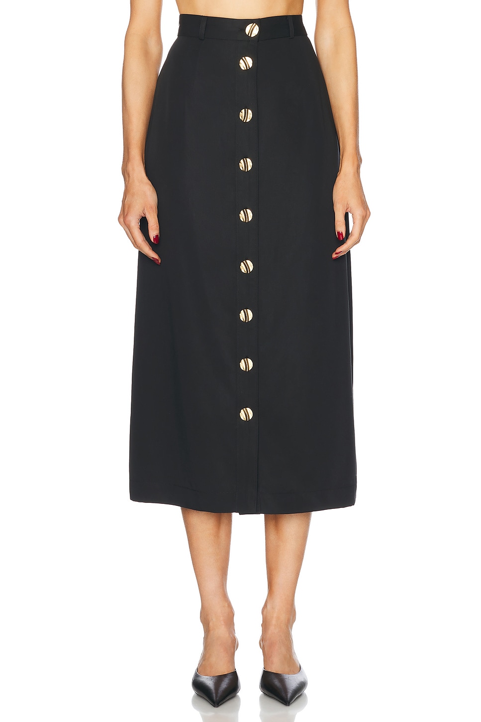 MATTHEW BRUCH Button Front Midi Skirt in Black Tencel - Black.  6 also in
