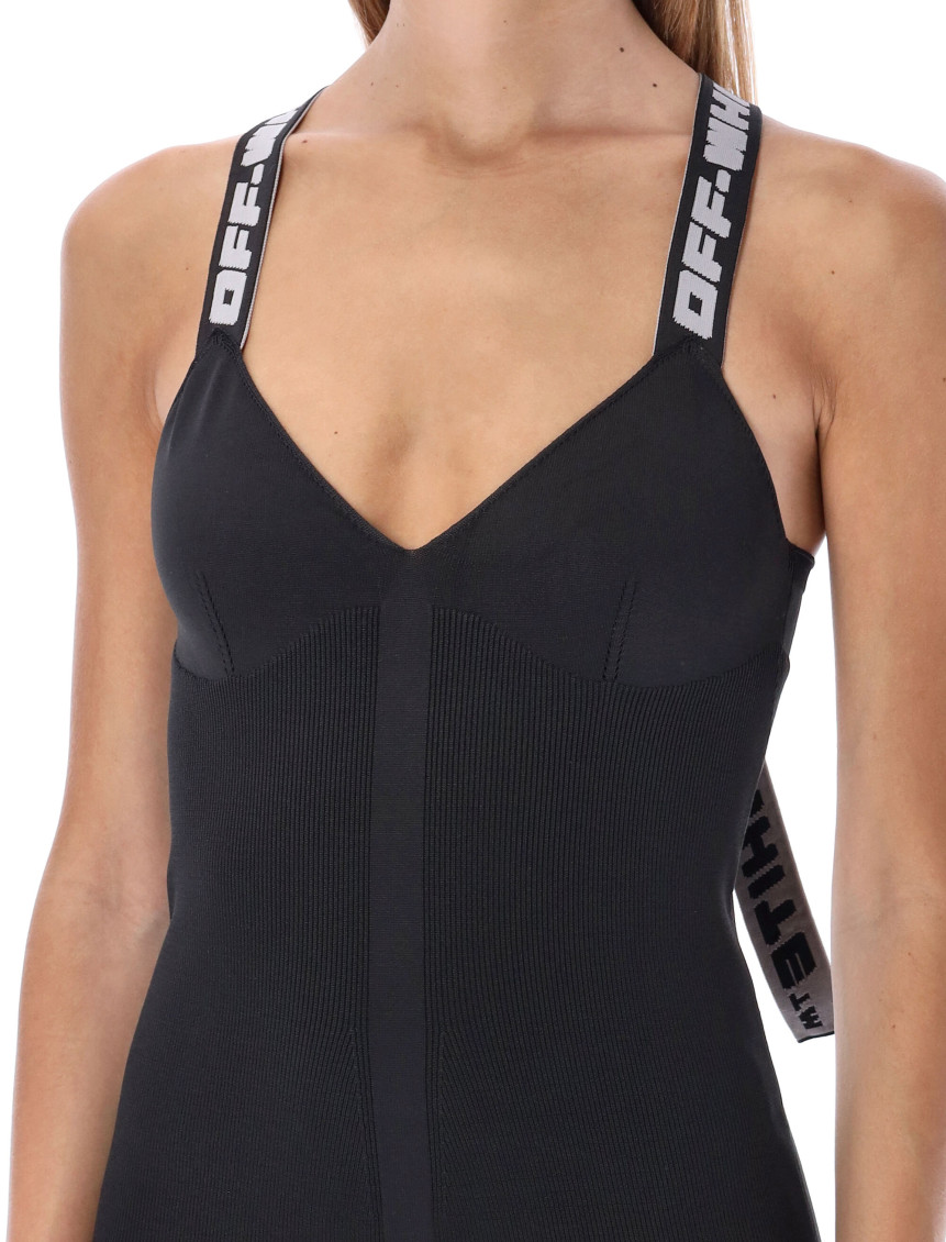 Logo straps V-neck mini dress
