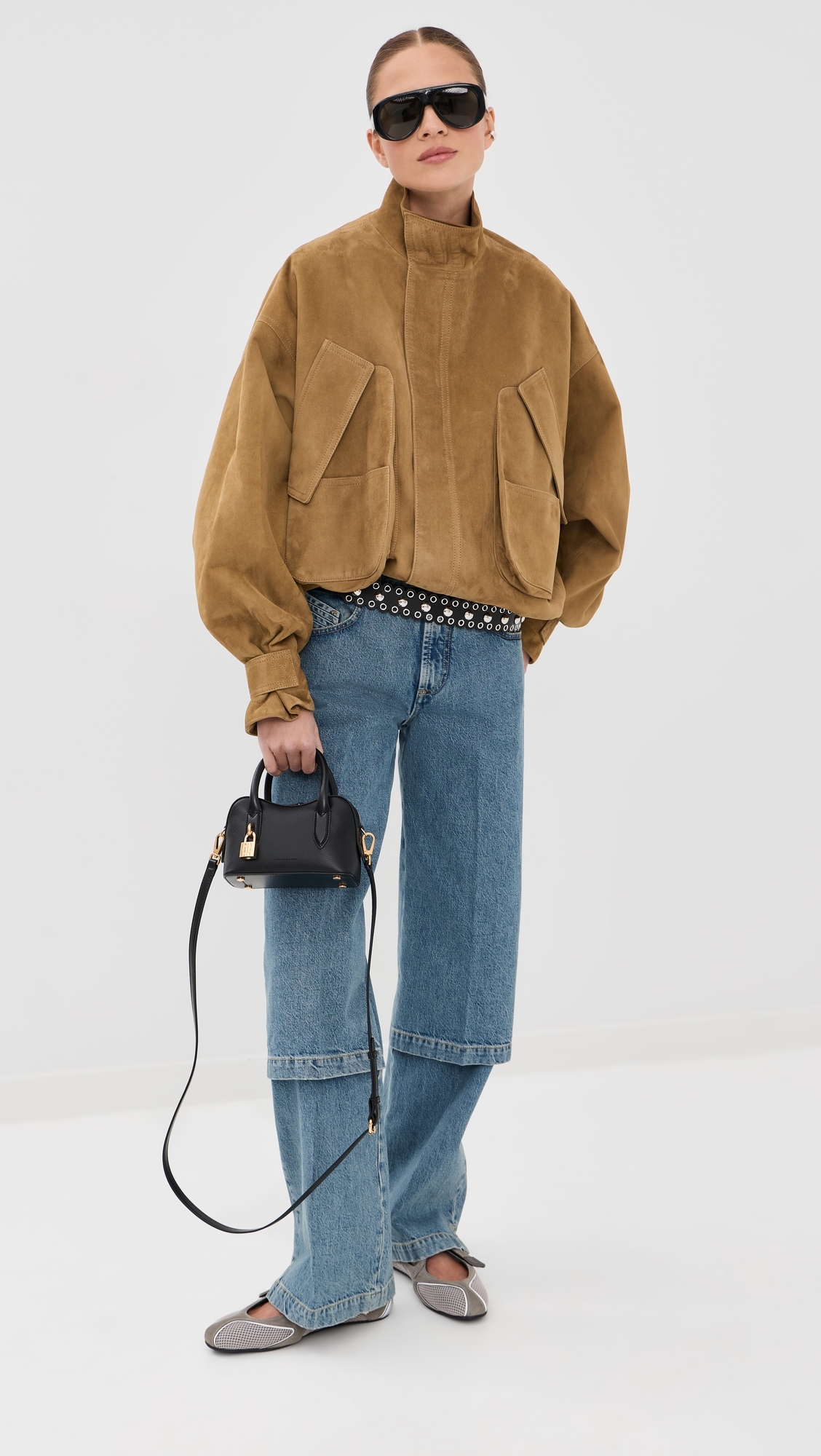 Paneled Wide Leg Jeans Sky Blue