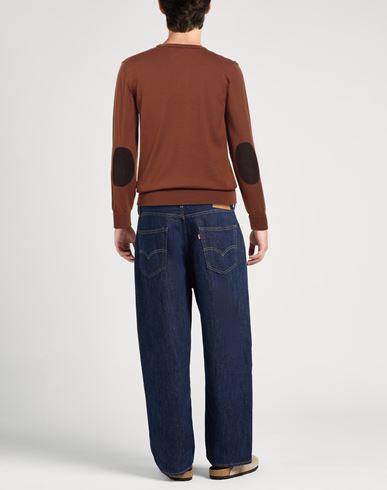 Man Sweater Tan Size 40 Merino Wool, Leather