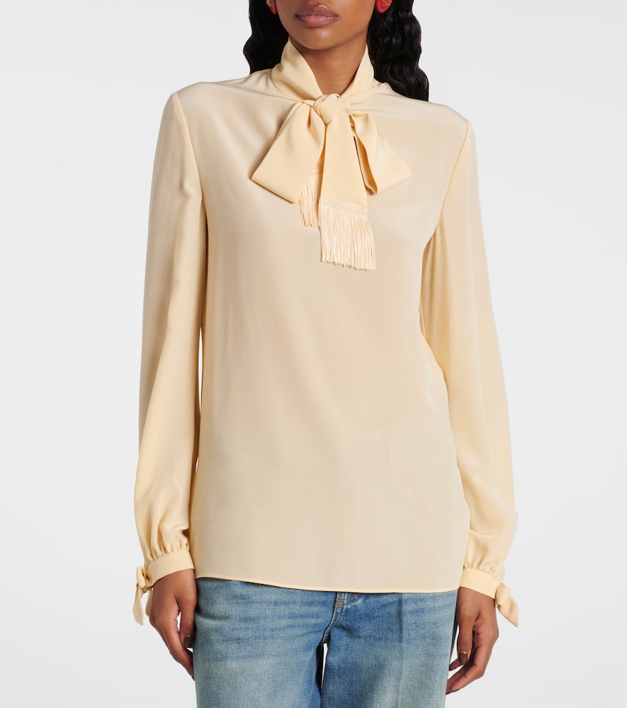 Bow-detail silk crêpe shirt