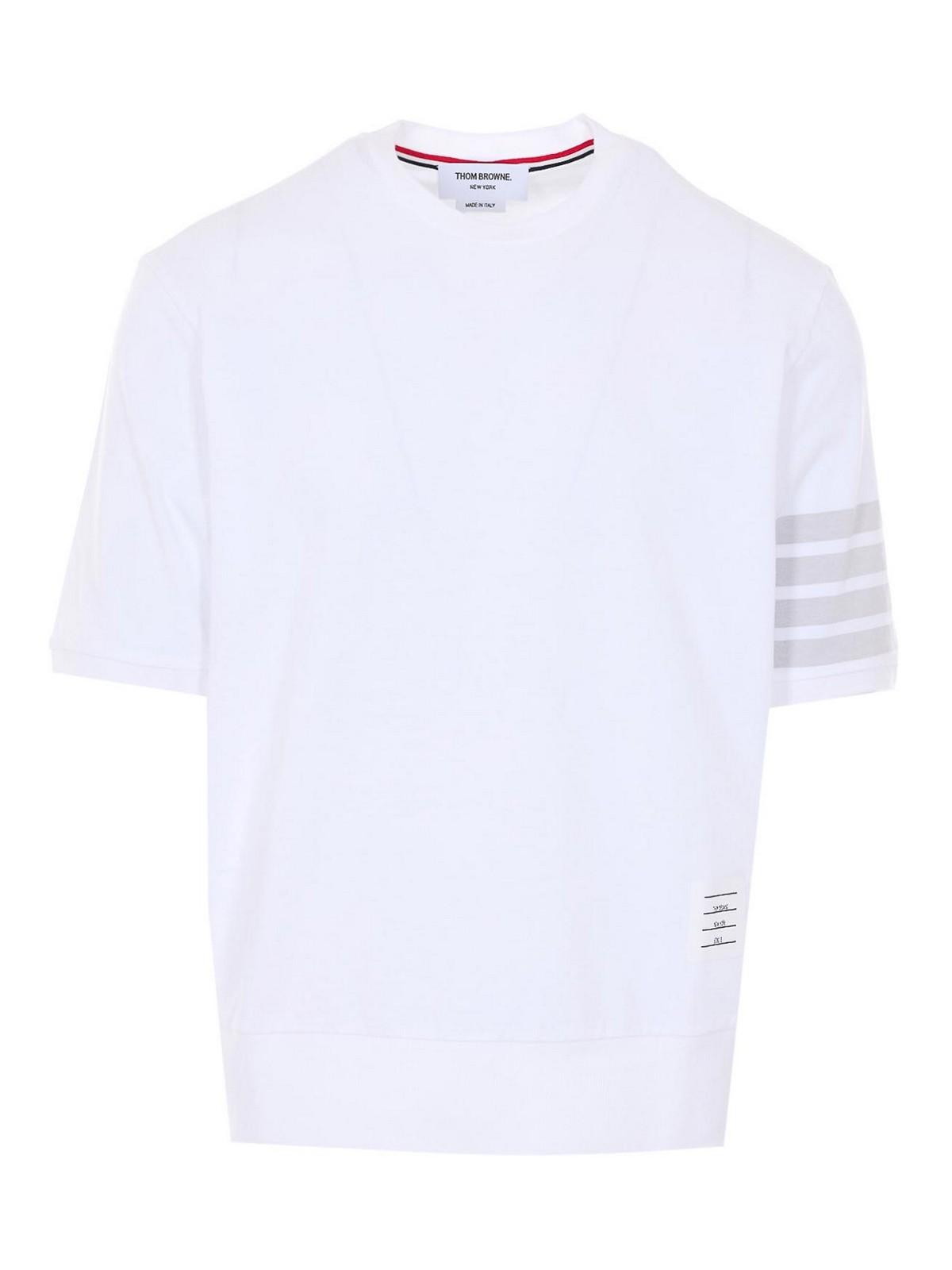 Garment Dyed Short Sleeve Rib Cuff Tee In Med Weight Jersey W/ Overdyed 4 Bar T-Shirt White