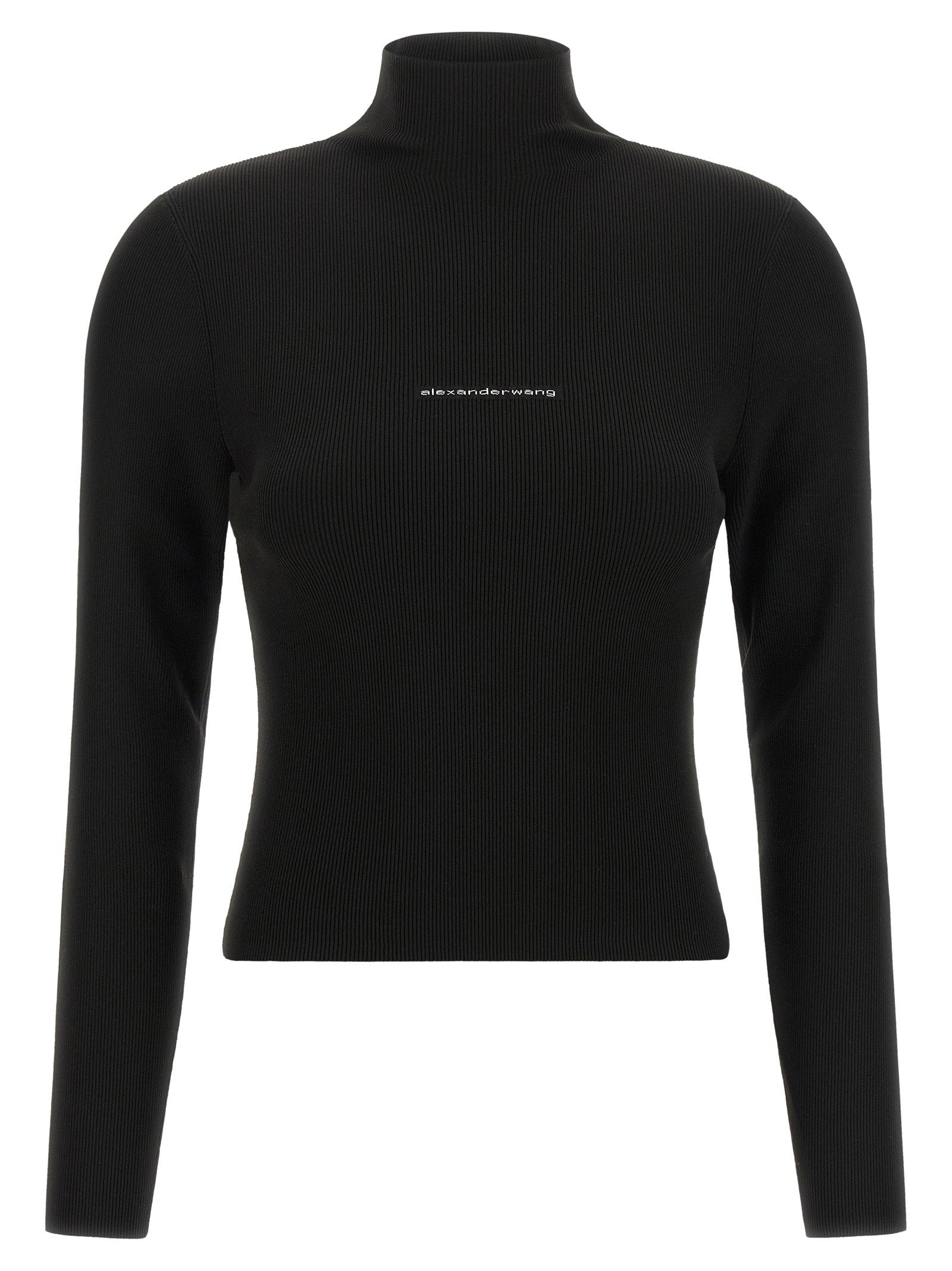 Ribbed Logo Turtleneck Sweater — Black