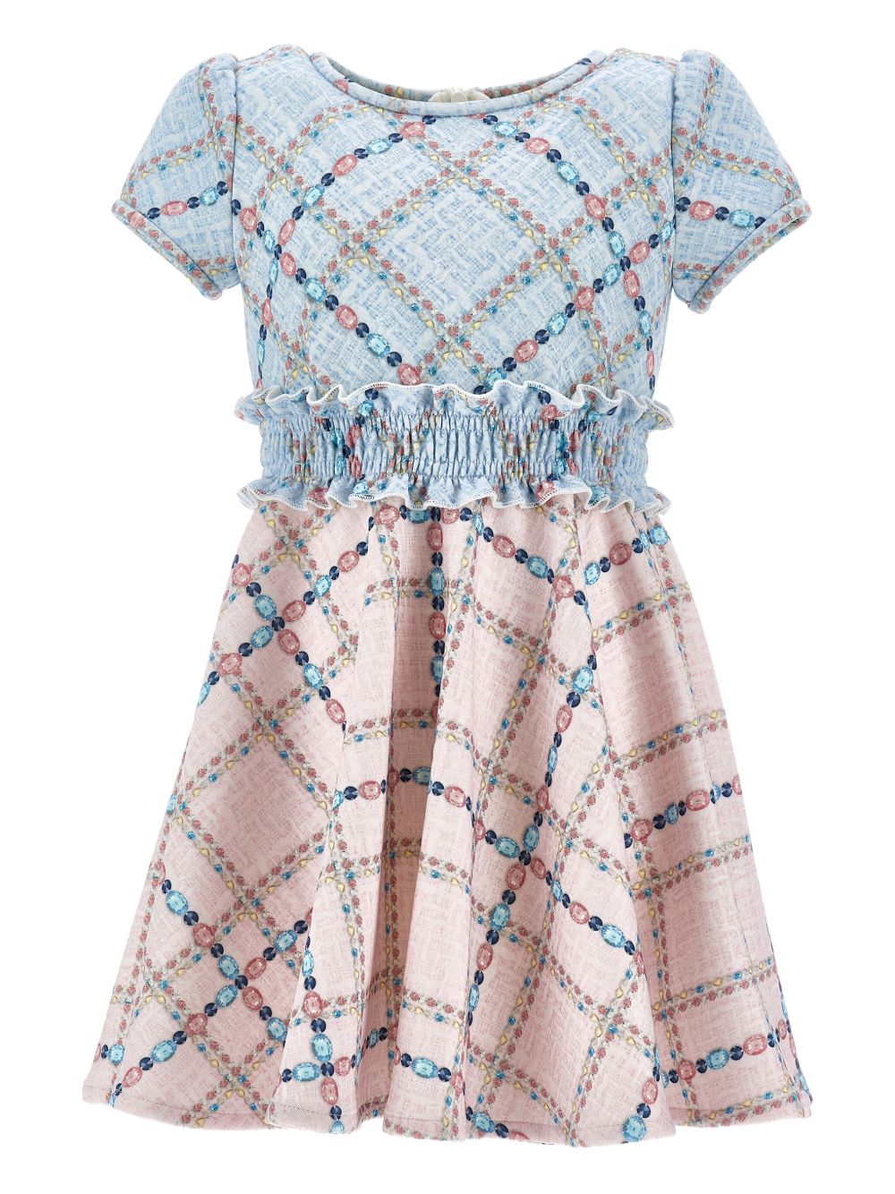 Smocking-detail check dress - Pink