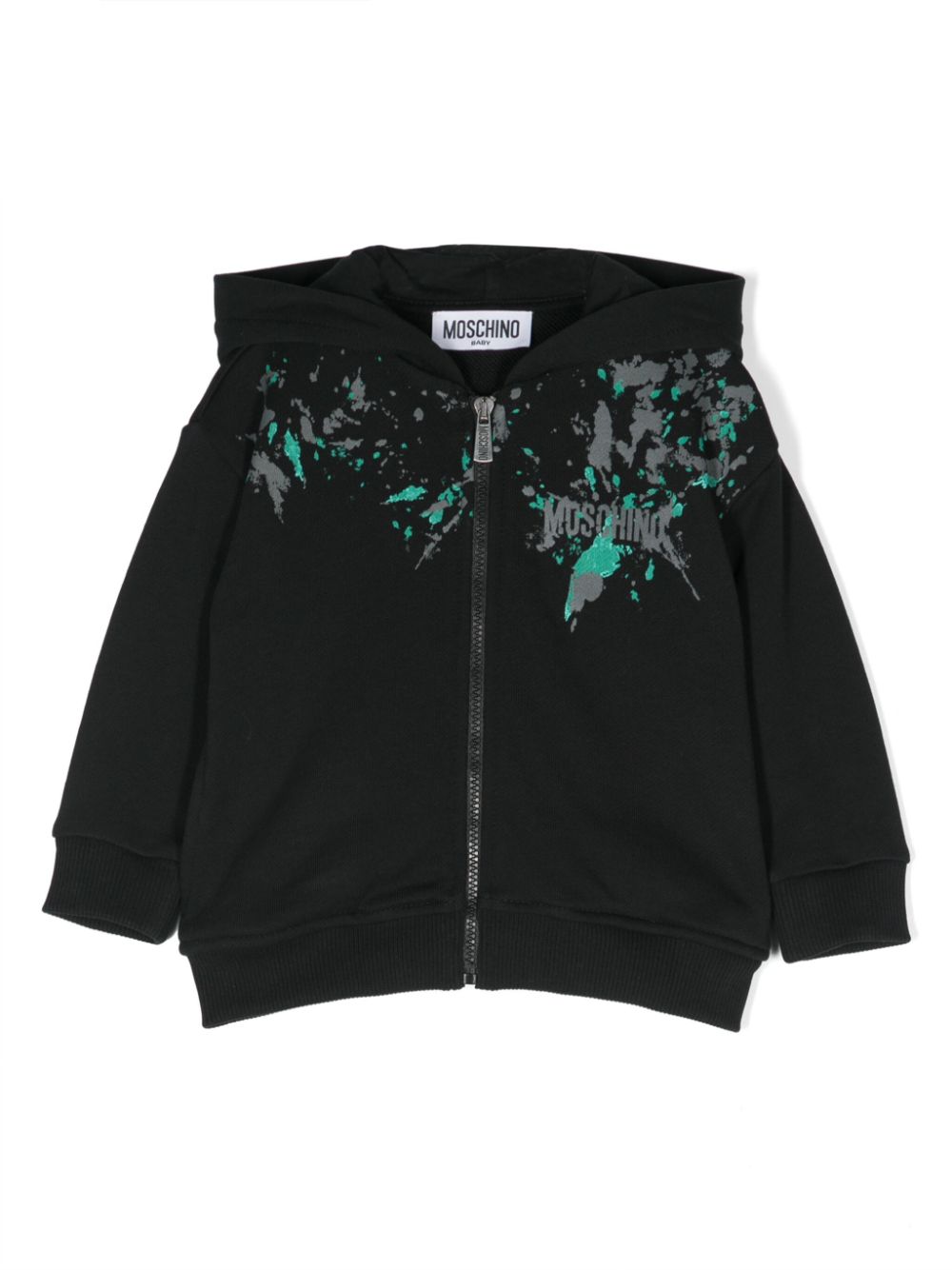 Logo-print zip-up hoodie - Black