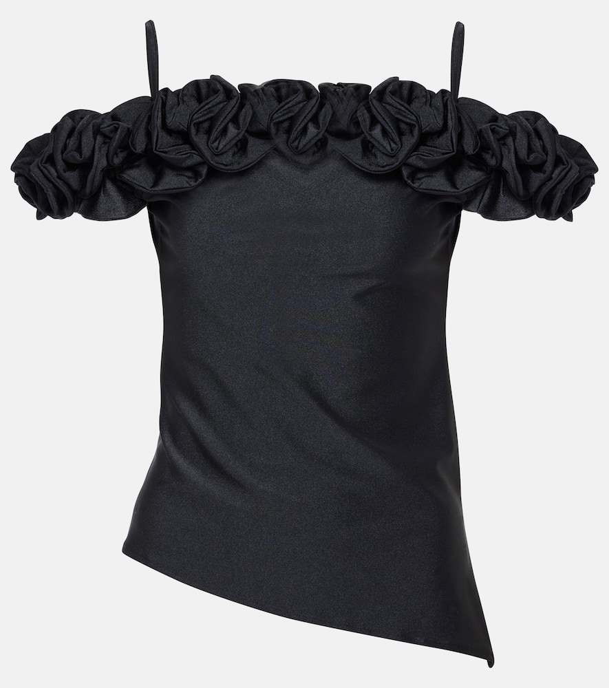 Ruffled off-shoulder cotton-blend top