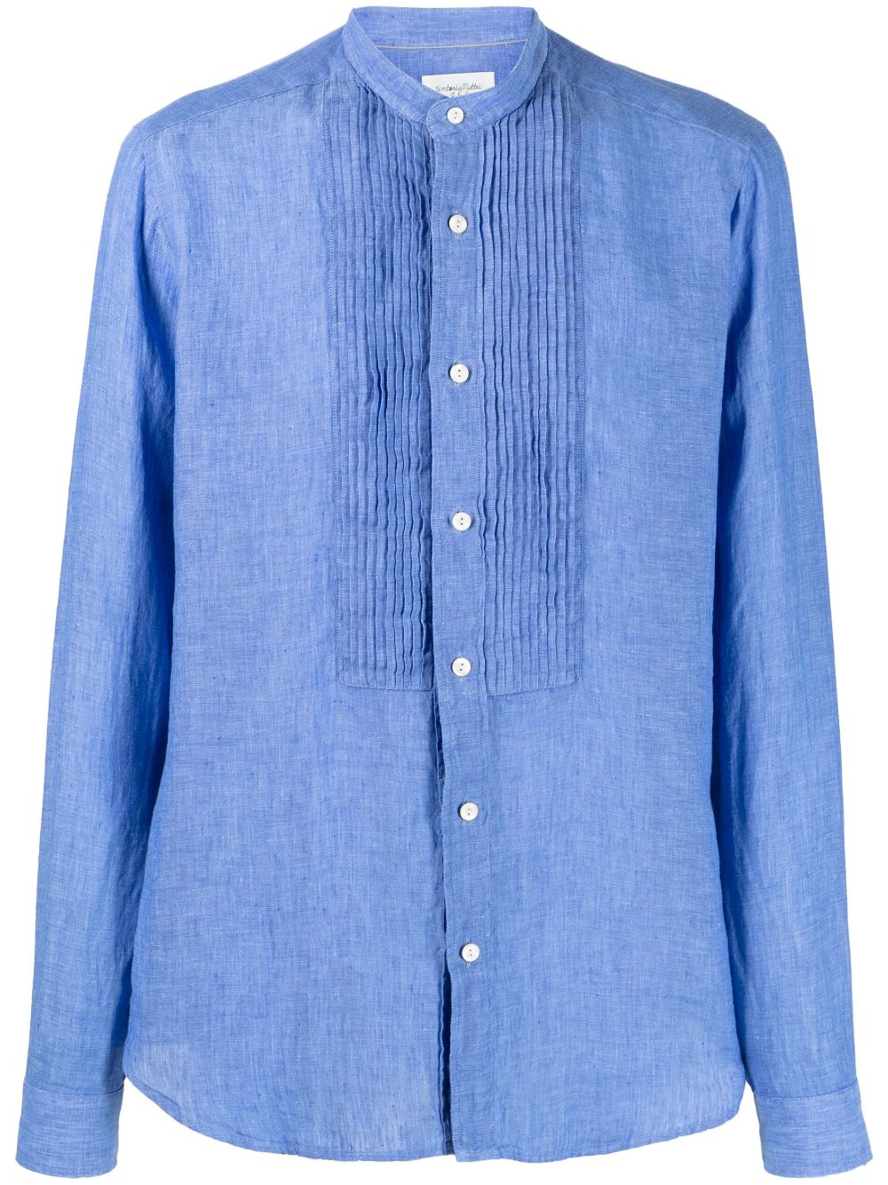 Band-collar linen shirt - Blue
