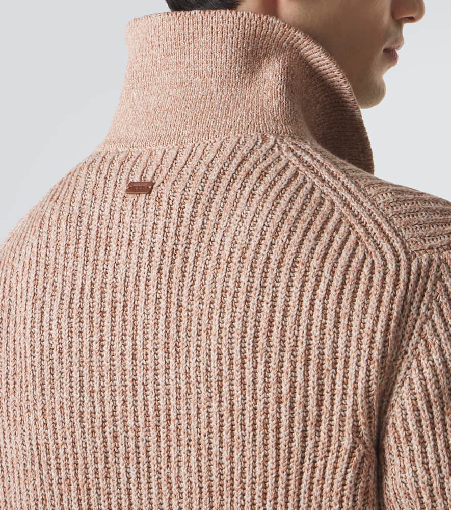 Cotton mouliné zip-up cardigan