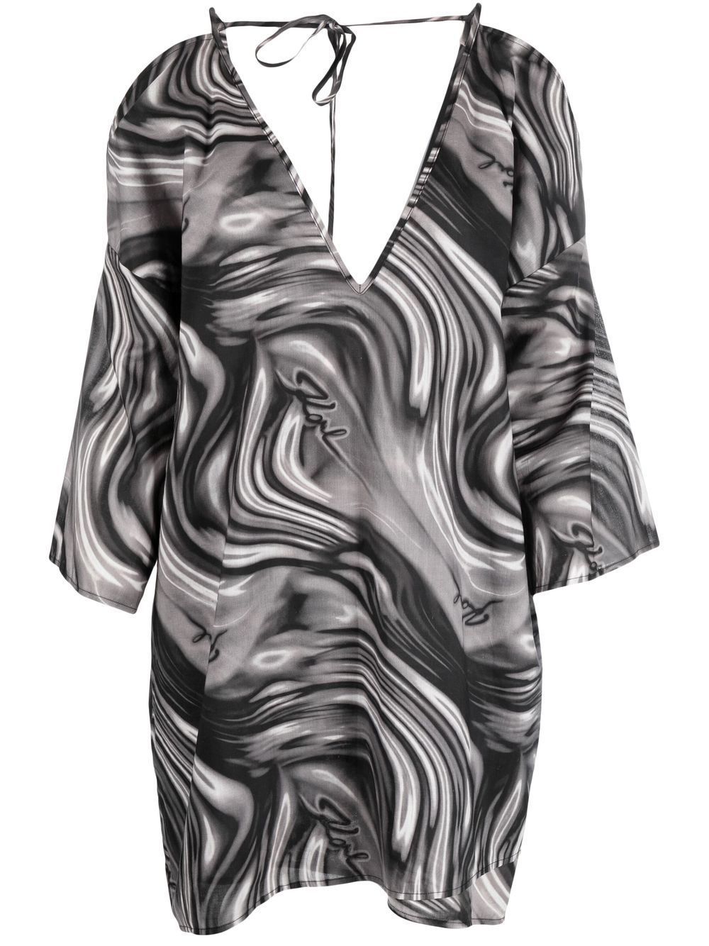 Swirl-print mini kaftan dress - Grey