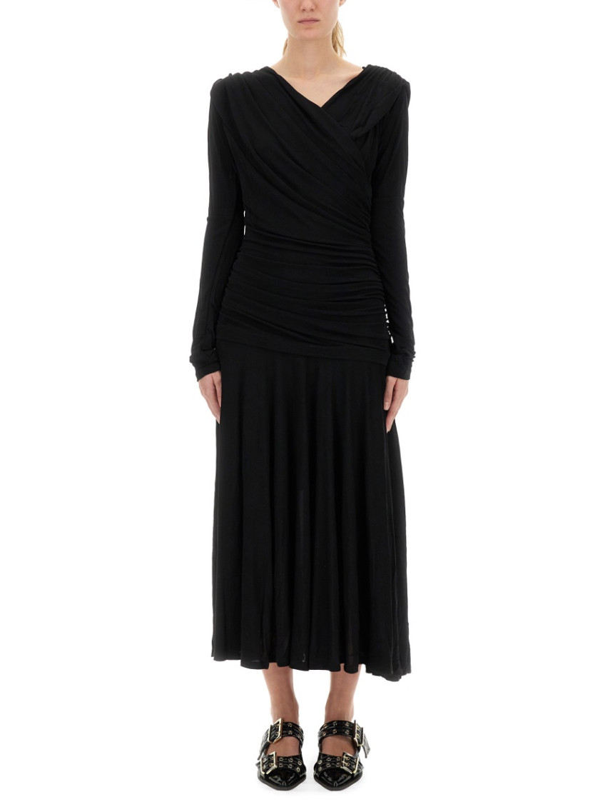 Interlock Jersey Crossover Ruched Long Dress Dresses Black