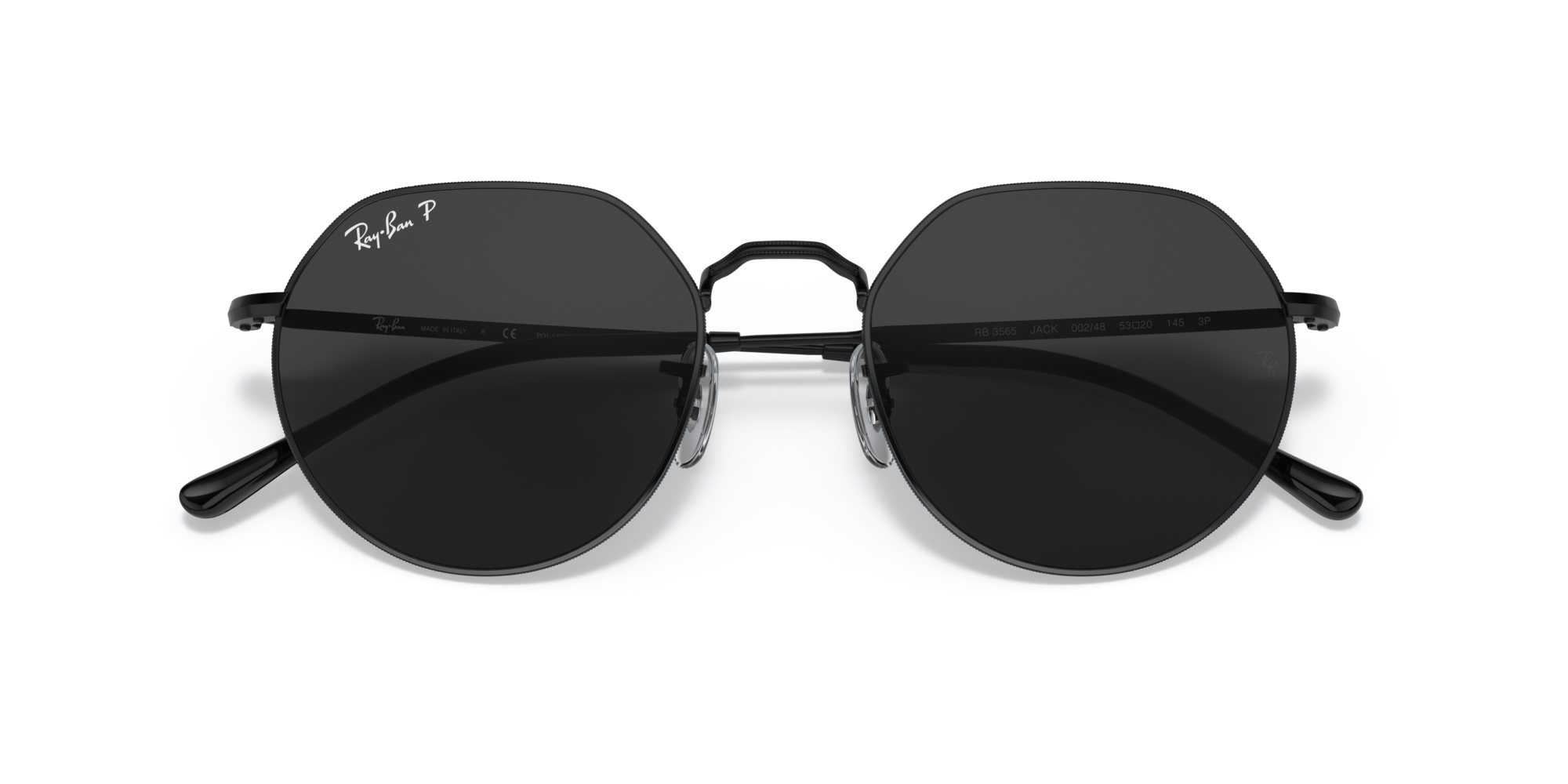Ray - Ban Unisex Ray - Ban RB3565 JACK 002/48 Sunglasses Metal Black Black Geometric Polarized