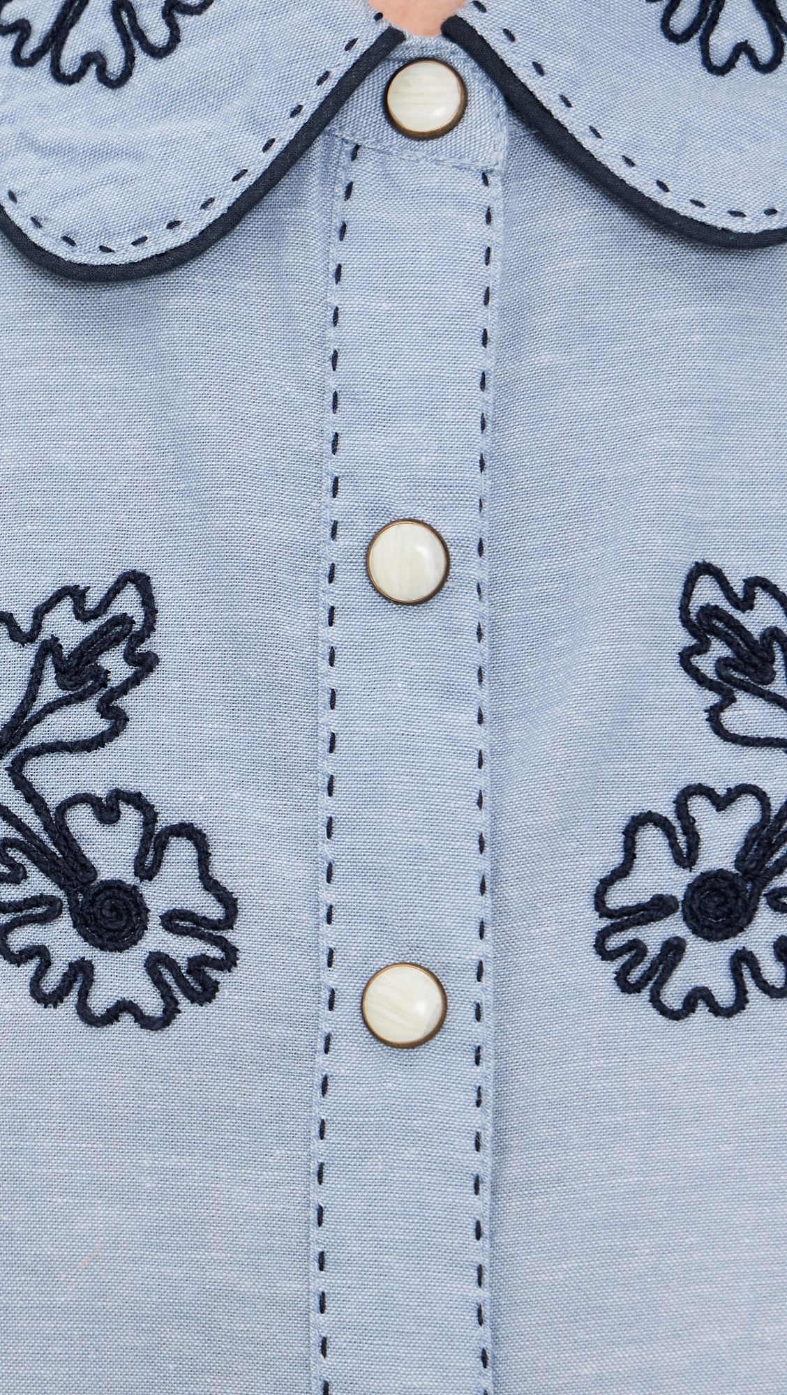 THE GREAT x Stetson The Chambray Embroidered Western Shirt Chambray