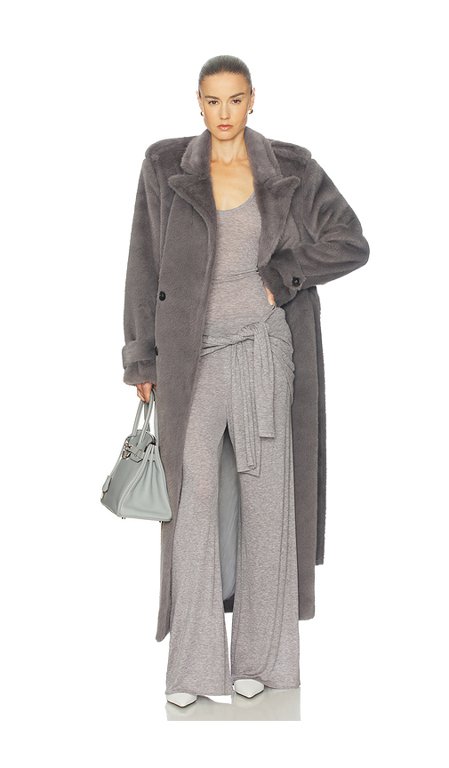 Helsa Faux Fur Long Trench in Smoke - Grey. S also in