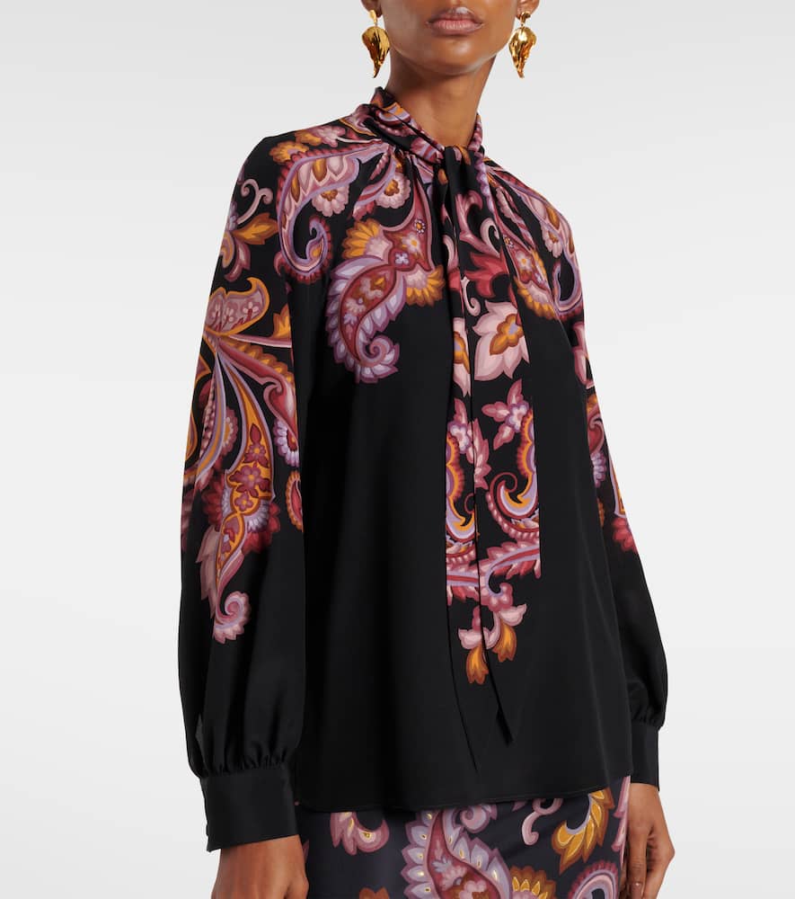 Paisley tie-neck silk blouse